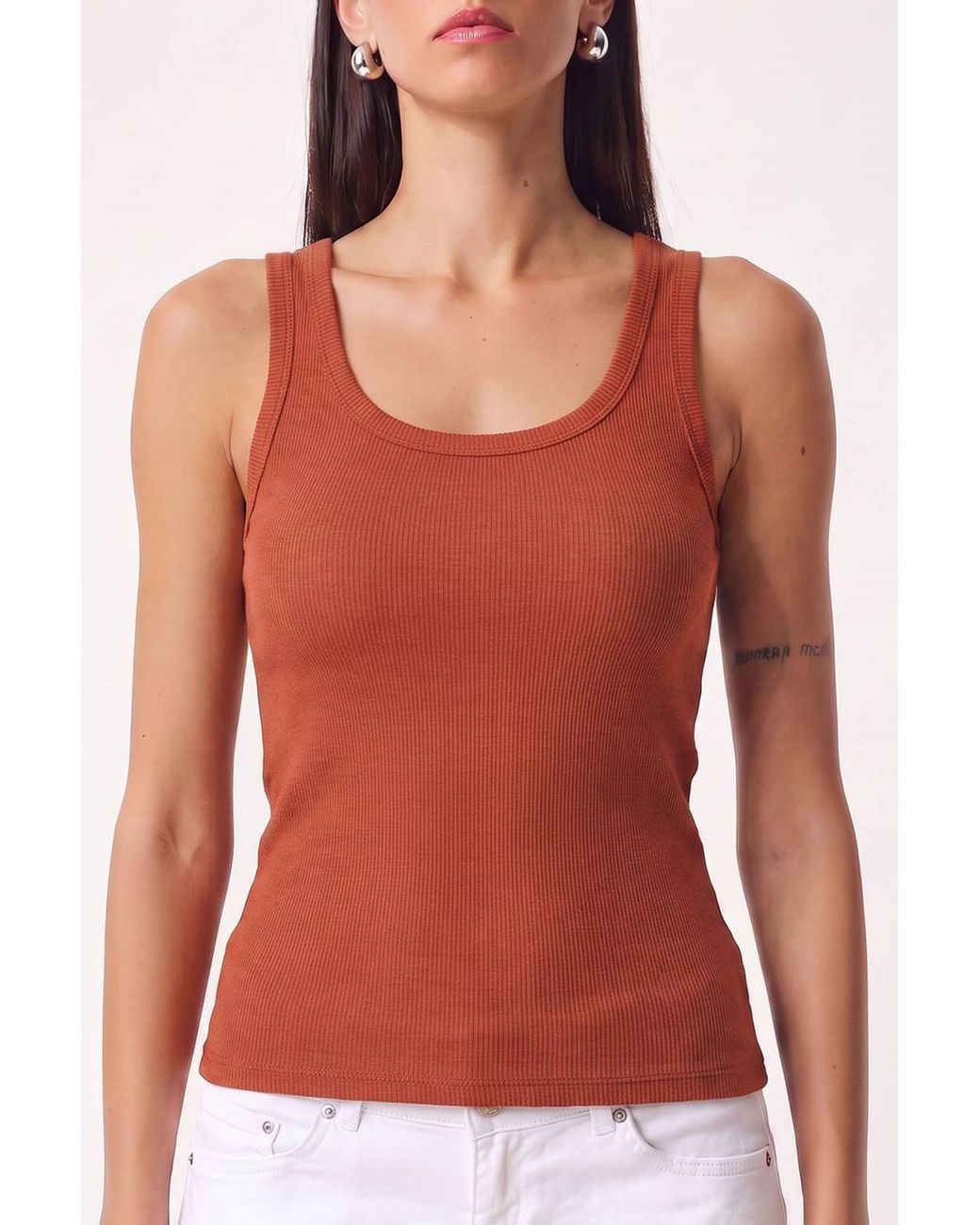Happiness İstanbul Red Fitted Cotton U Collar Tank Top