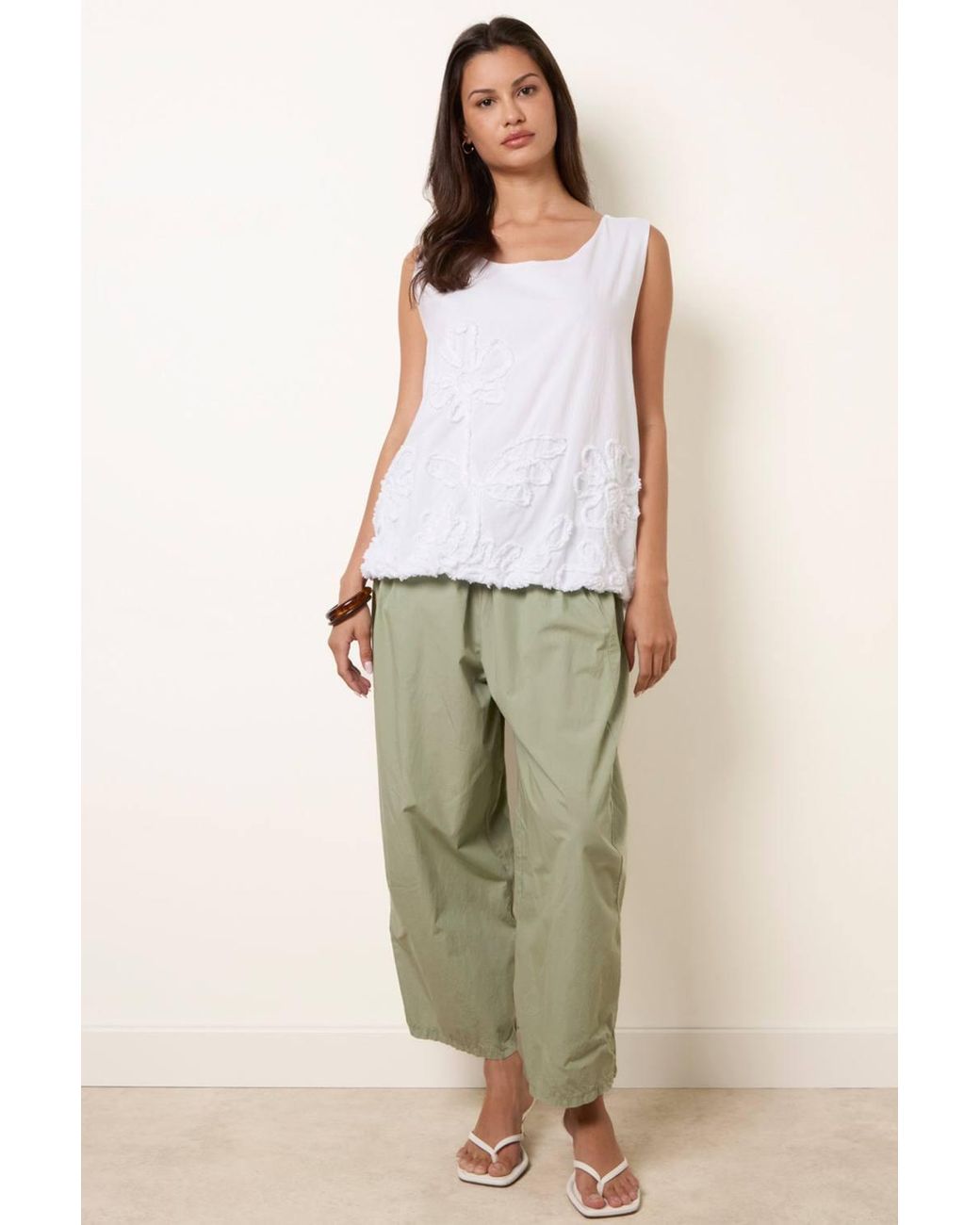 Blue Vanilla White Sleeveless Round Neck Top
