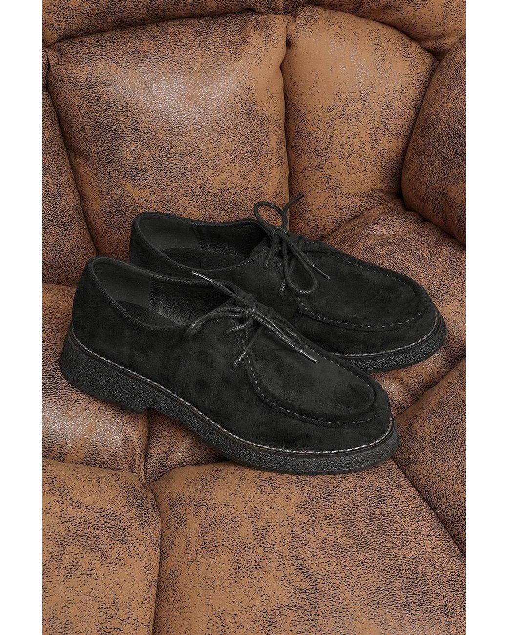 Linzi Black Perth Faux Suede Laced Chunky Loafer