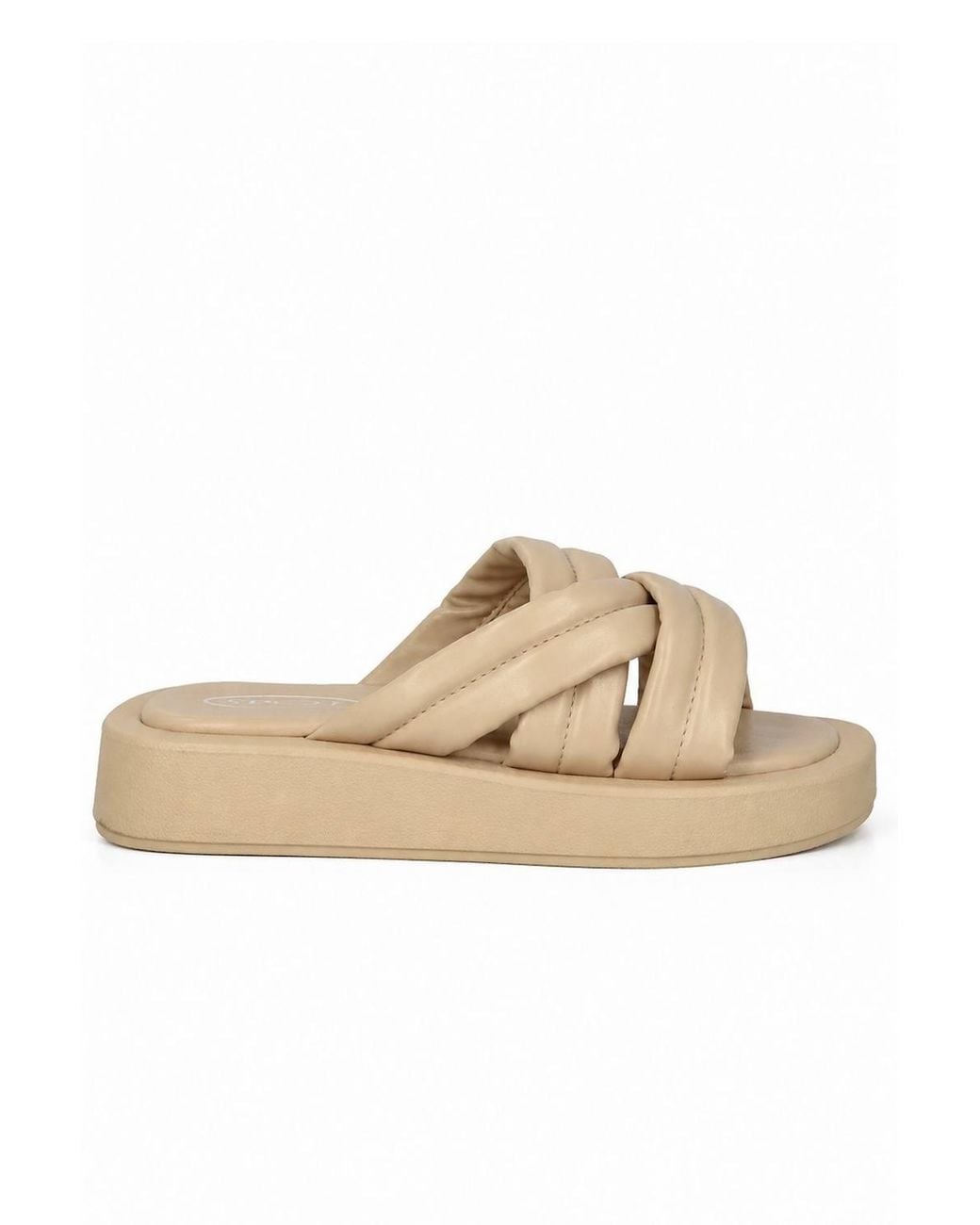 Spot on Natural Padded Cross Strap Comfort Slide Sandals