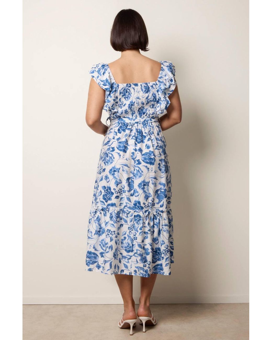 Blue Vanilla Blue Frill Sleeveless Dress With Floral Print