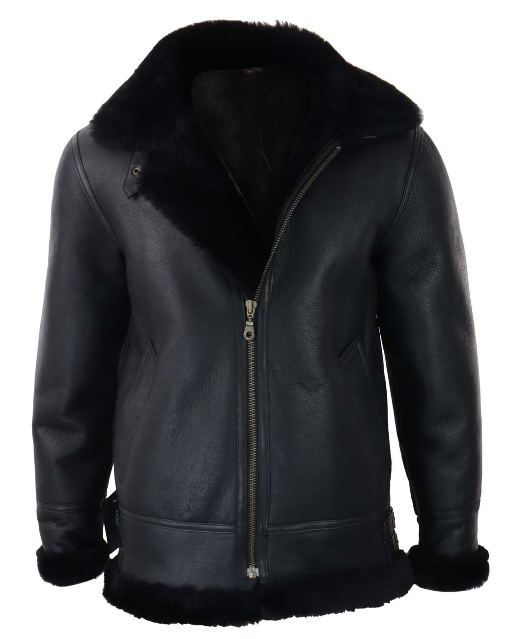 TruClothing Black Sherling Sheepskin Hood Jacket Aviator for men