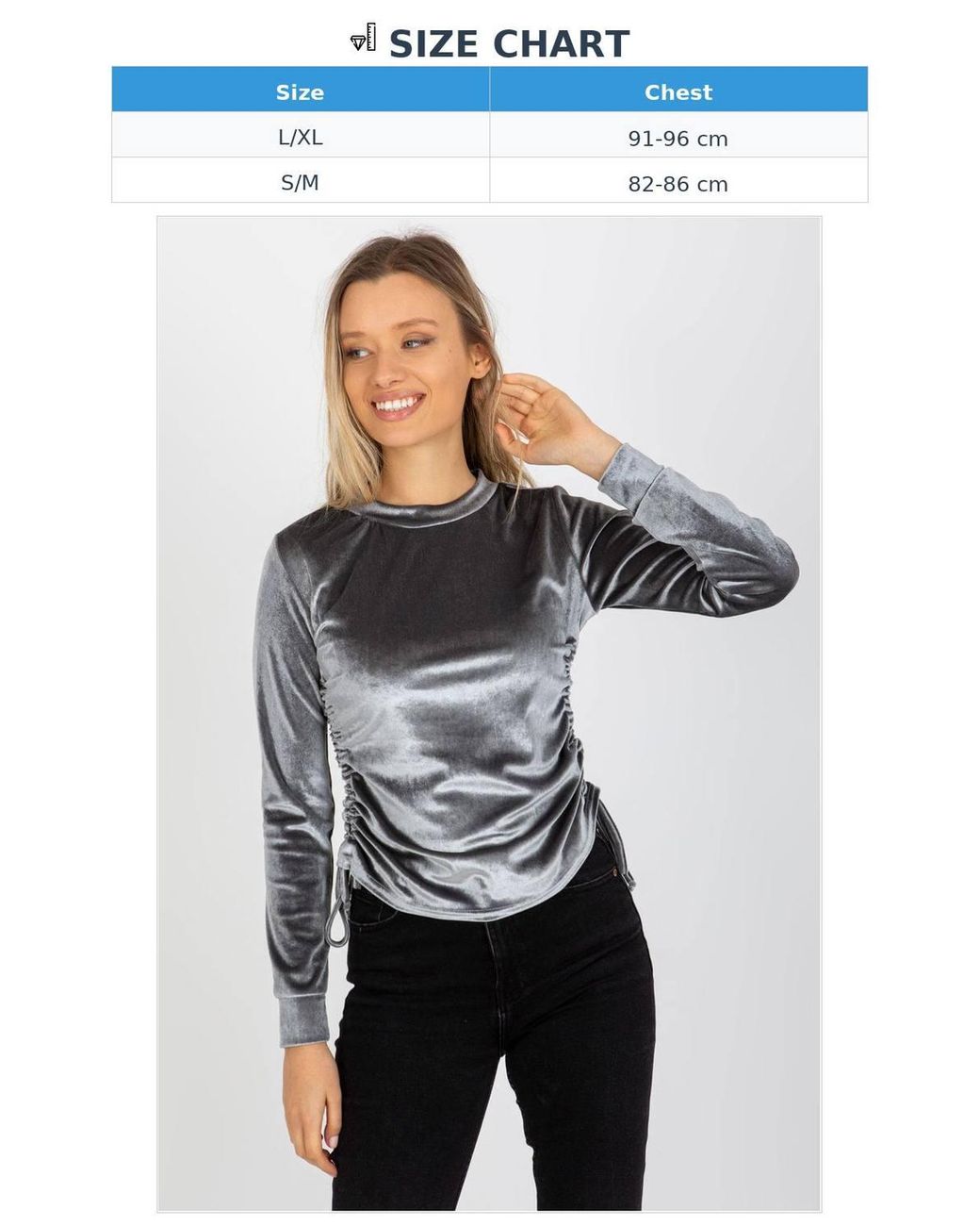 Love Lace Gray Short Velour Blouse With Adjustable Ties