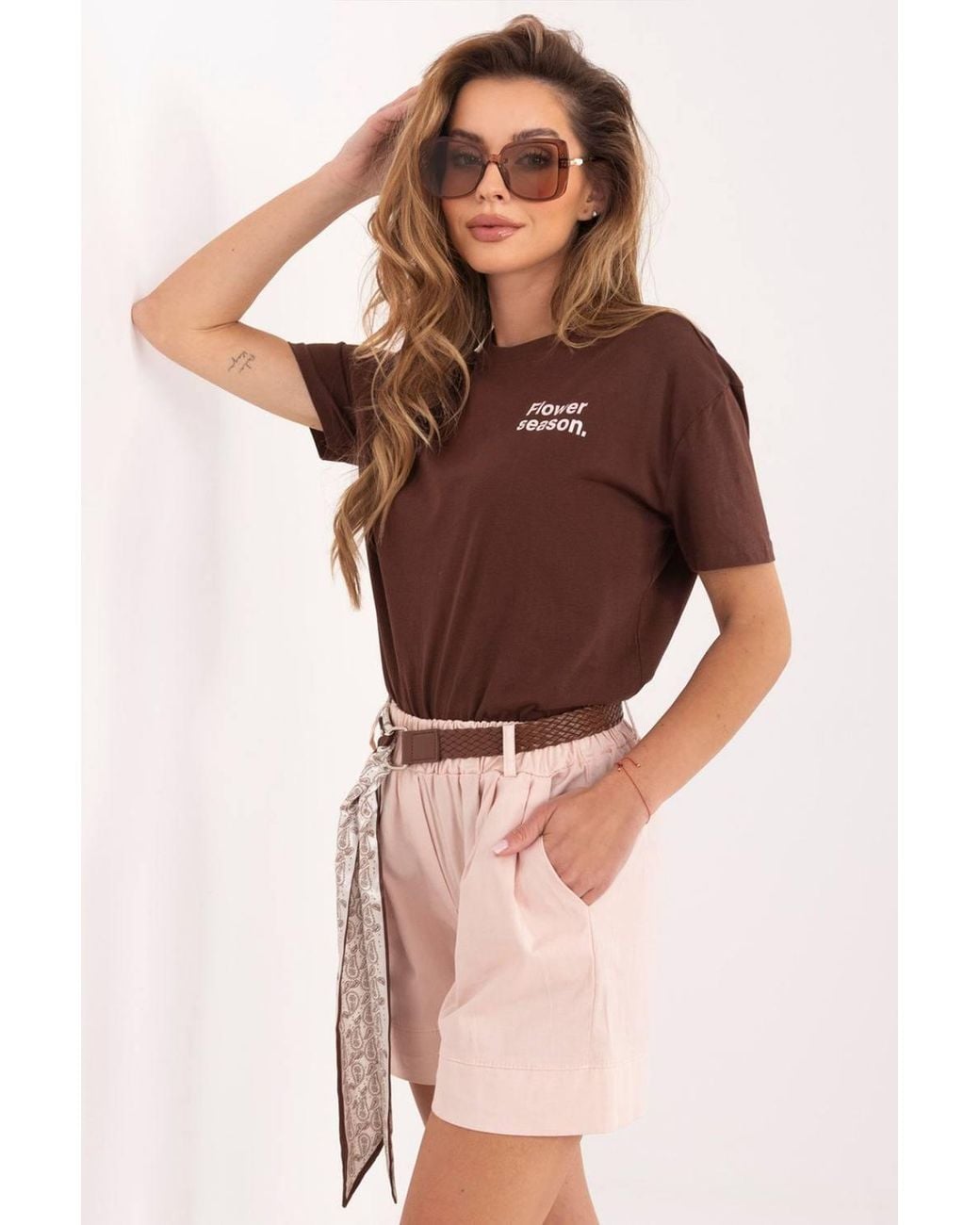 Love Lace Brown Cotton Wide Leg Tailored Shorts