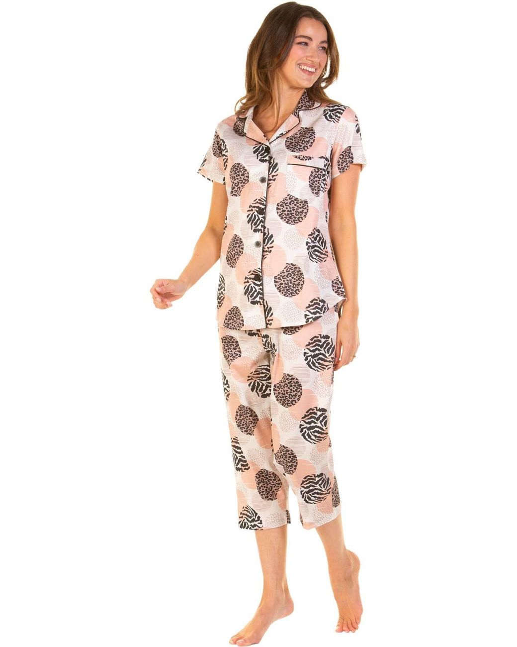 Wisteria Lane Natural 100% Combed Cotton Poplin Cropped Pyjama Set