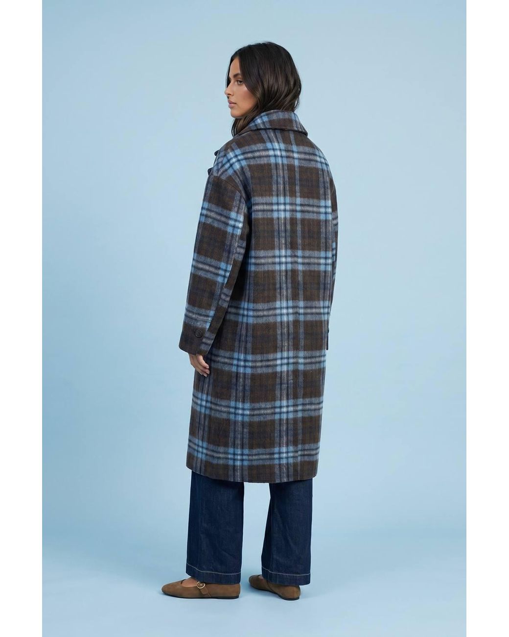 Urban Bliss Blue Wool Blend Check Longline Coat
