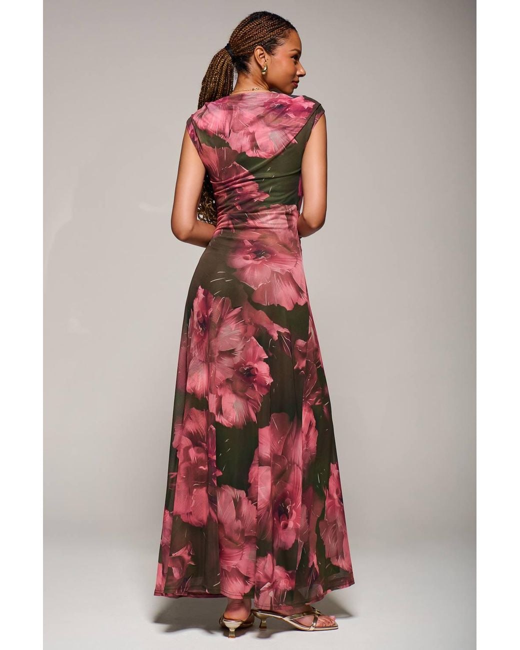 Jolie Moi Red Multiway Neckline Mesh Maxi Dress