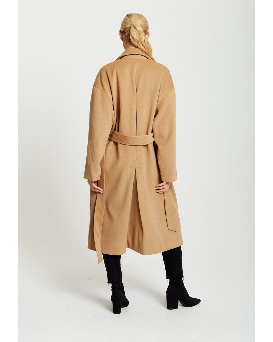 Liquorish Natural Belted Longline Coat