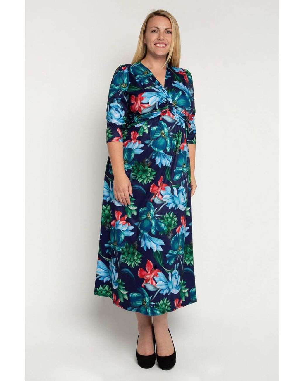 Jolie Moi Blue Twist Front Maxi Jersey Dress