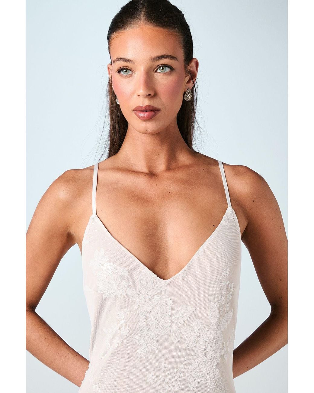 Coast White V Neck Embellished Mesh Cami Maxi Wedding Dress