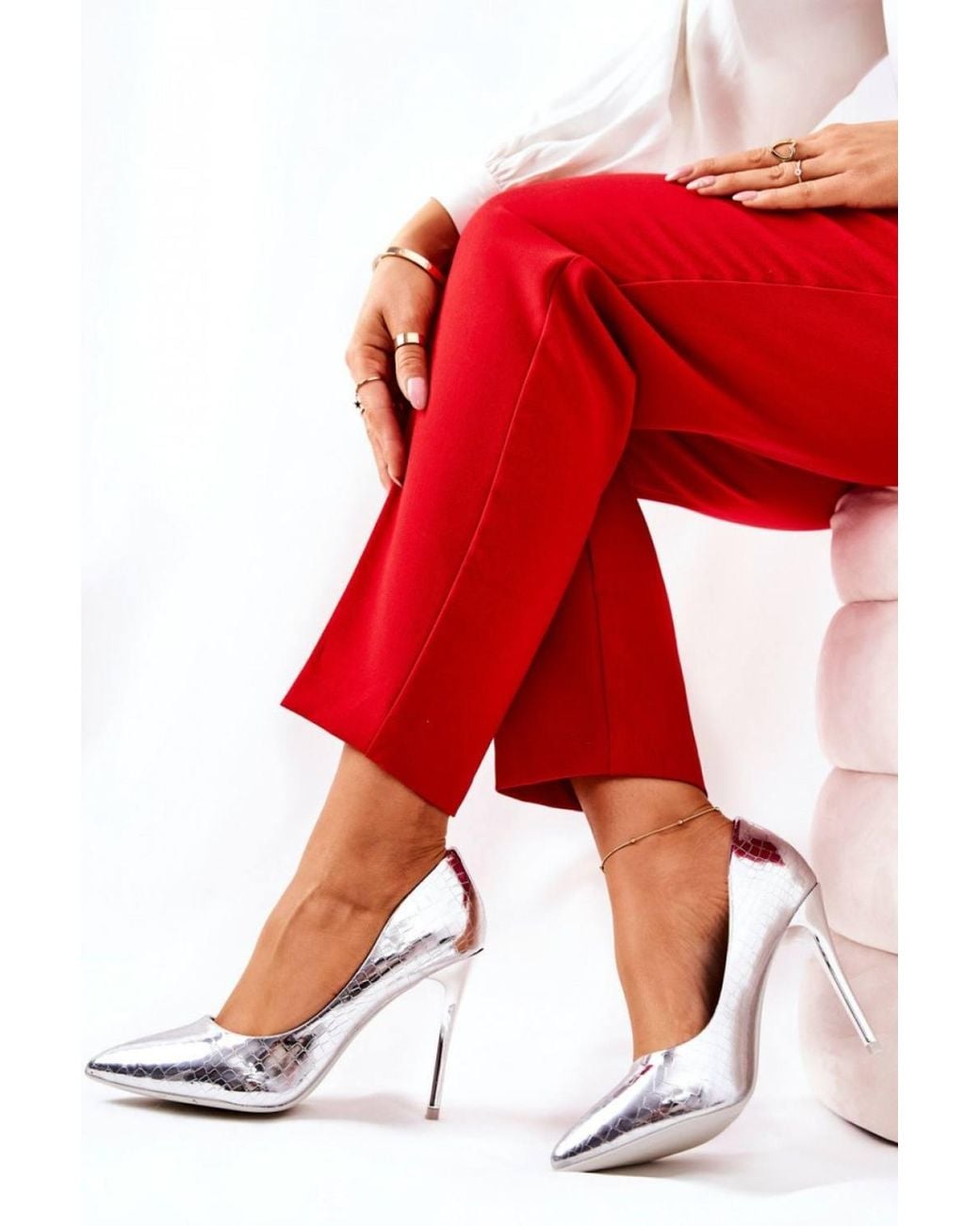 Love Lace Red Stiletto Faux Leather Court Shoes