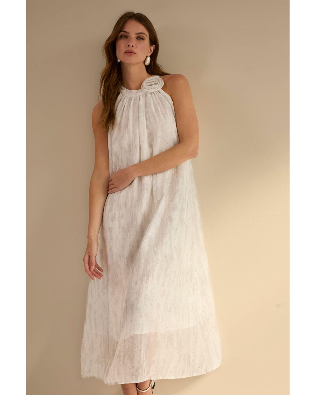 Blue Vanilla Natural Sleeveless Halterneck Midi Dress