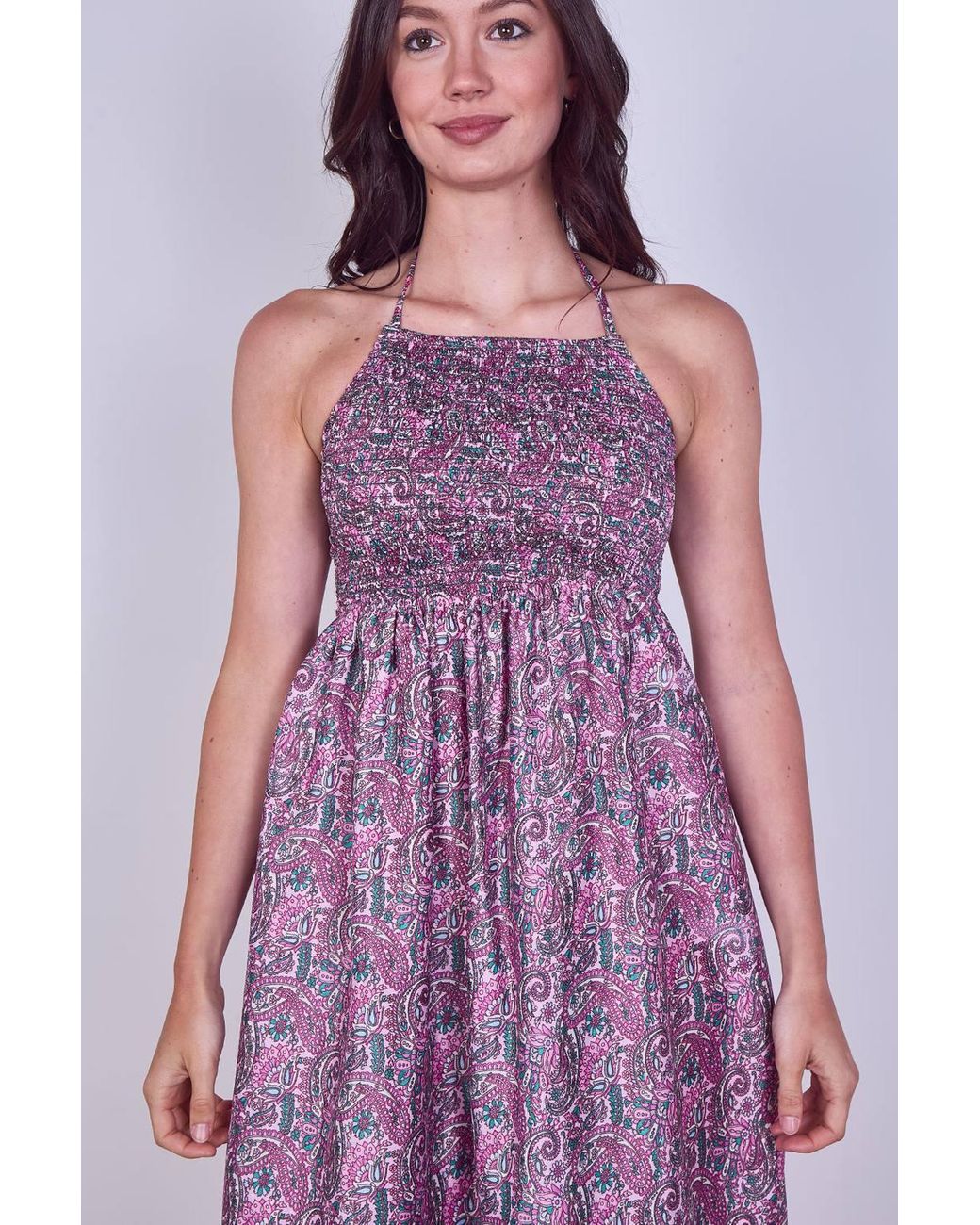 ELAINA FASHION Purple Boho Paisley Halterneck Maxi Dress