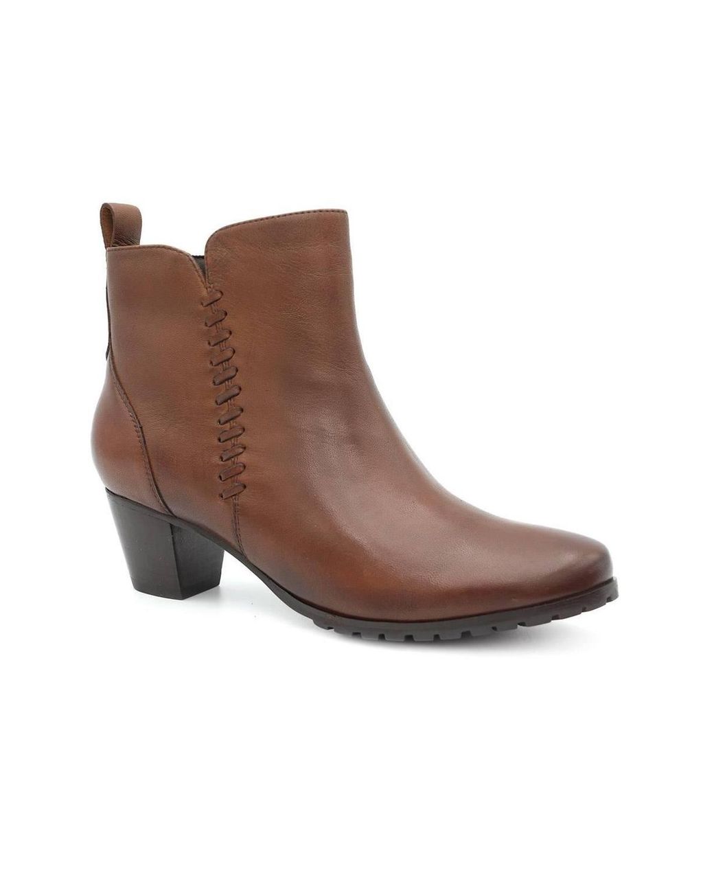 Pavers Brown Leather Stitch Pattern Ankle Boots