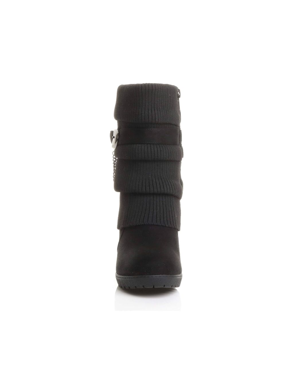 AJVANI Black Mid Wedge Heel Slouch Ankle Boots