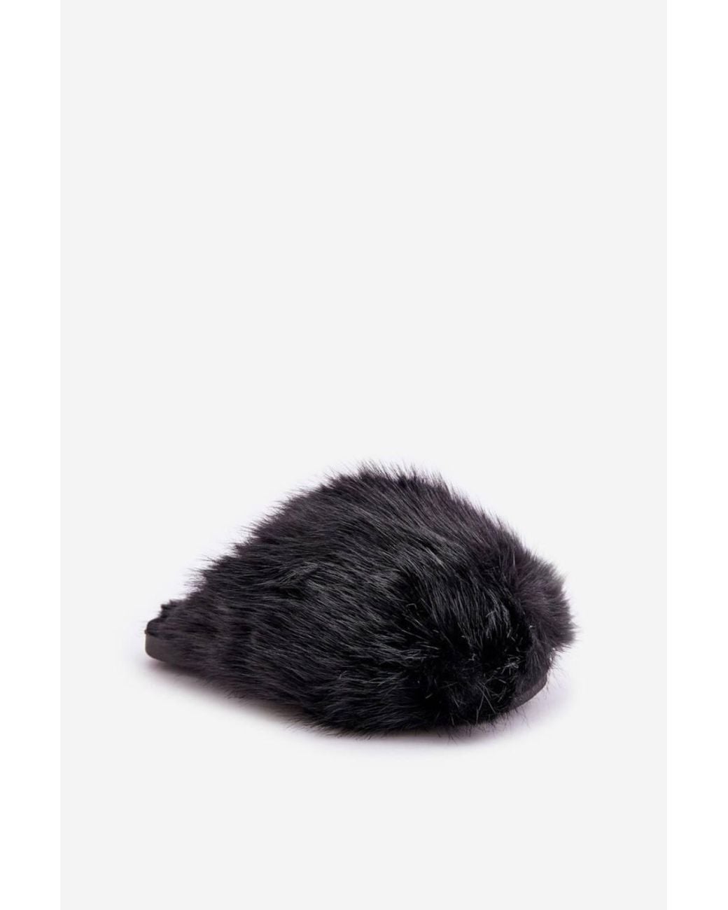 Love Lace Black Fluffy Thick Fur Indoor Winter Slip On Slippers With Covered Toes