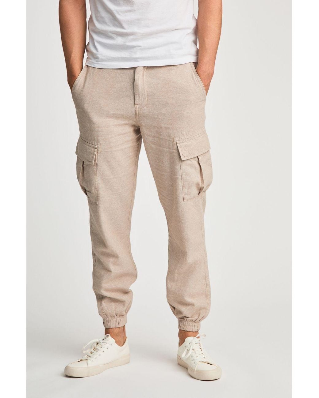 Tokyo Laundry Natural Linen Blend Cargo-Style Trousers for men