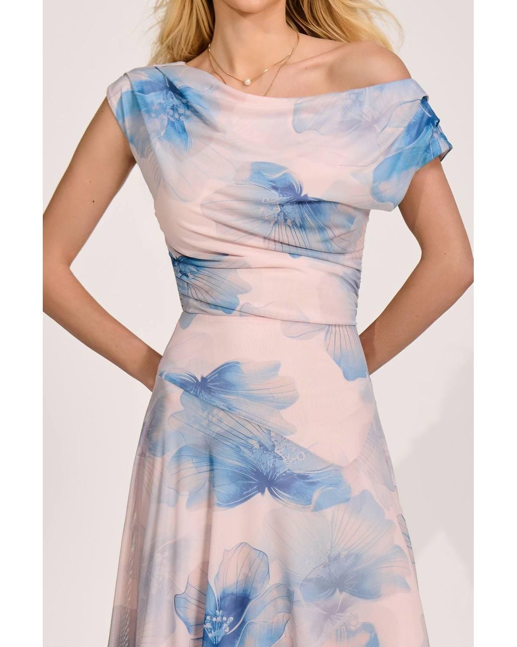Jolie Moi Multicolor Asymmetric Draped Mesh Maxi Dress