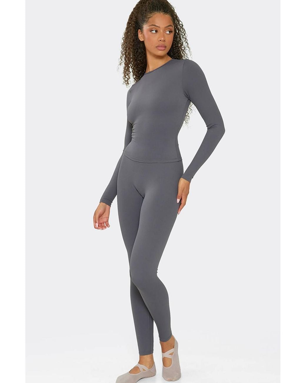 EGO Gray Sculpting Long Sleeve Crew Neck Top