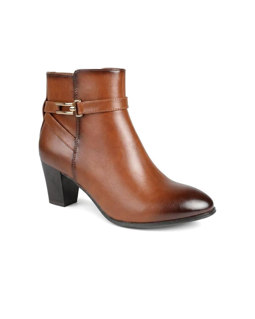 Pavers Brown Smart Block Heel Ankle Boots With Buckle Detail