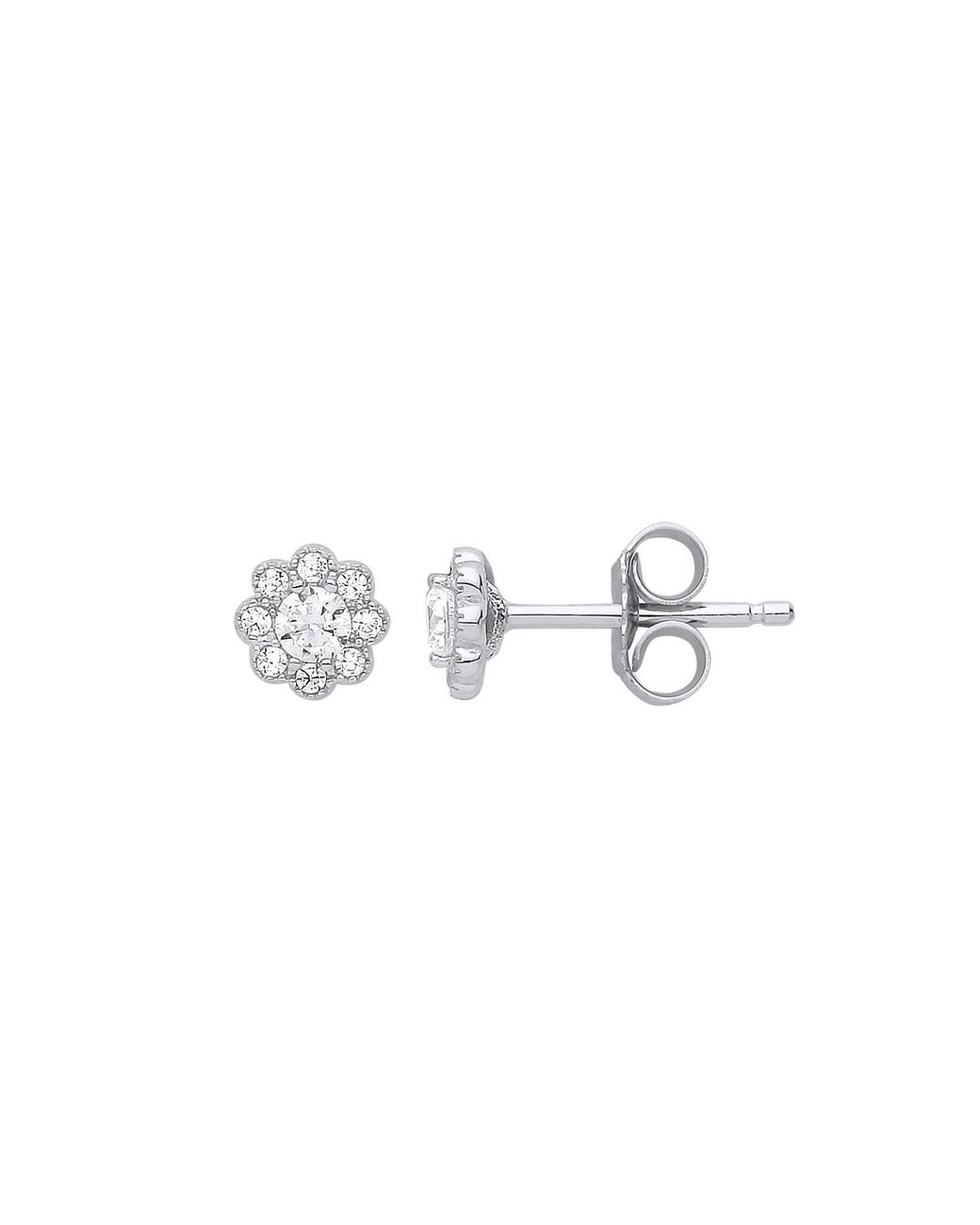 Jewelco London Metallic Cz Mini Daisy Flower Cluster Stud Earrings