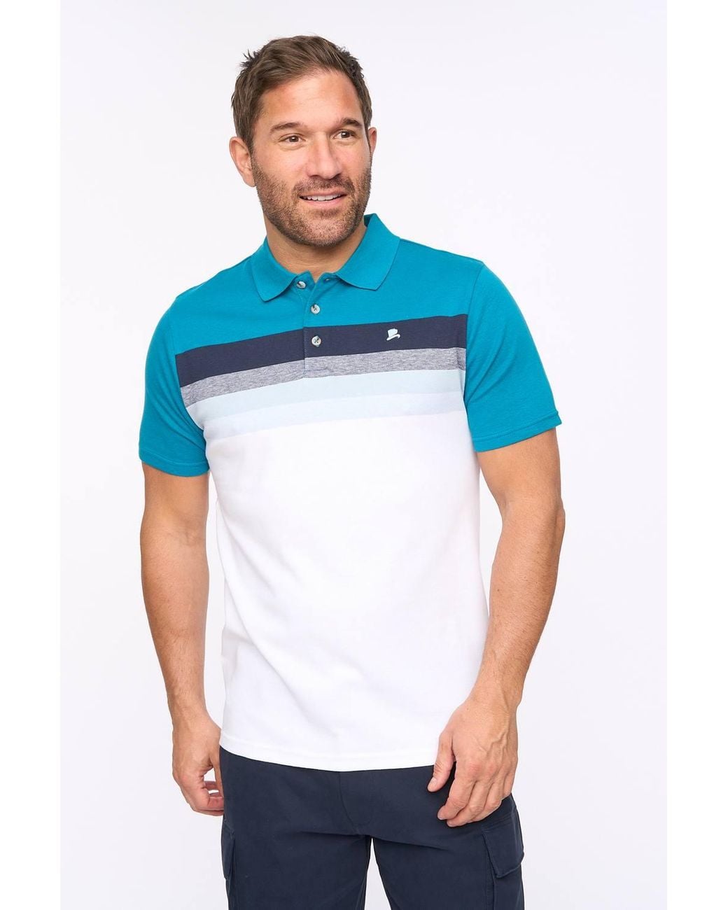 Bewley & Ritch Blue Danson 100% Cotton Yarn-Dyed Striped Polo Shirt for men