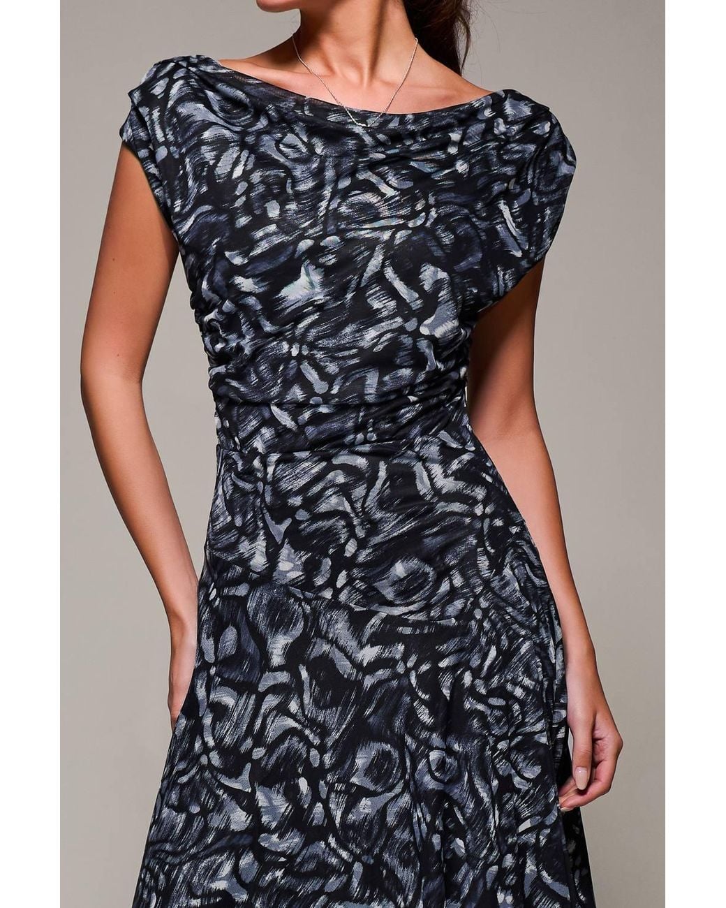 Jolie Moi Blue Mesh Asymmetrical Draped Maxi Dress
