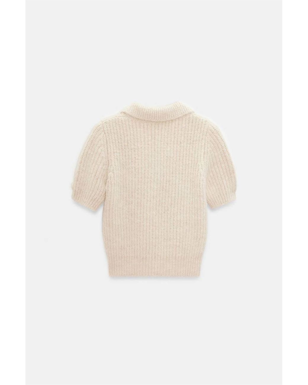 Dilvin Natural Textured Ribbed Polo-Collar Sweater