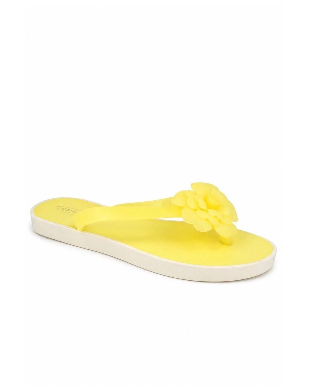 Spot on Yellow Flower Detail Toe Post Flip Flop Sandals