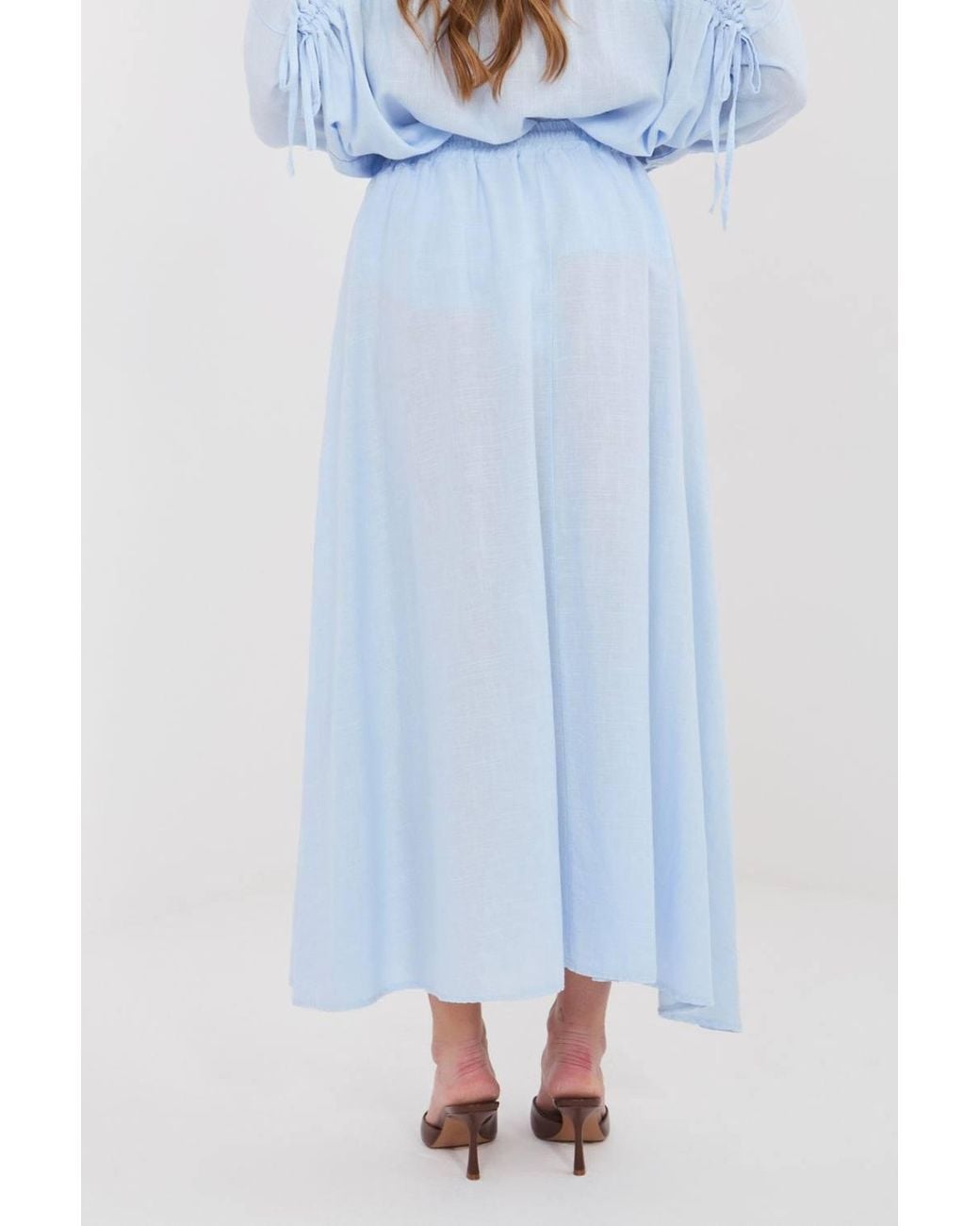 Love Lace Blue Casual Long Skirt With Front Tie Details