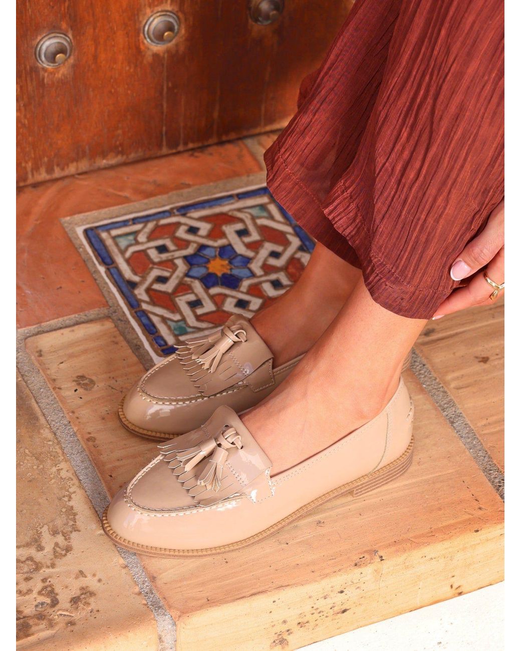 Linzi Natural Rosemary Mocha Faux Leather Classic Slip On Loafer