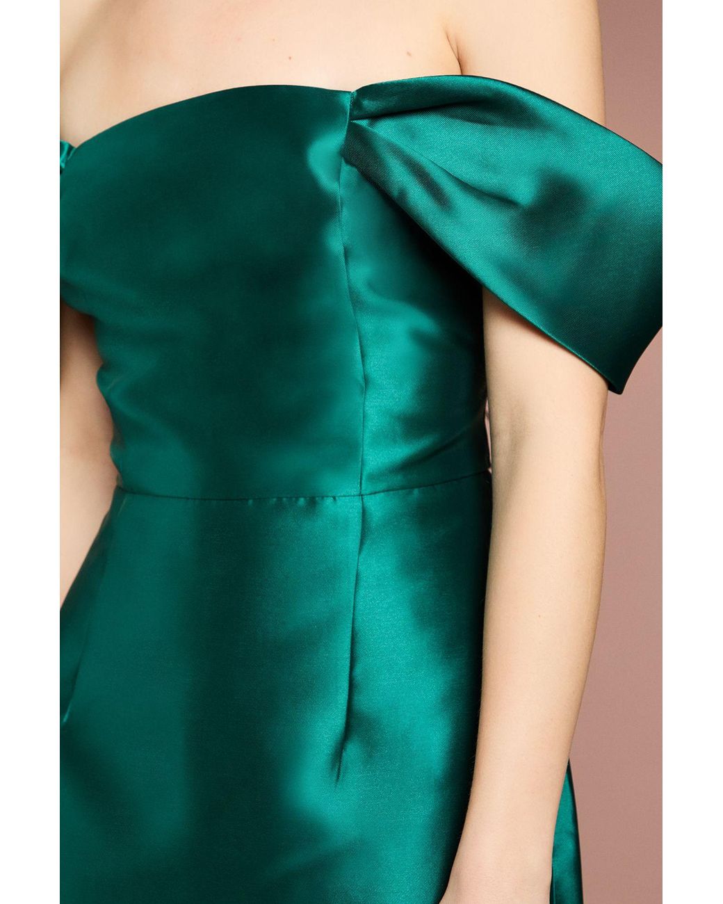 Coast Green Honoured Twill Bardot Column Midi Bridesmaid Dress