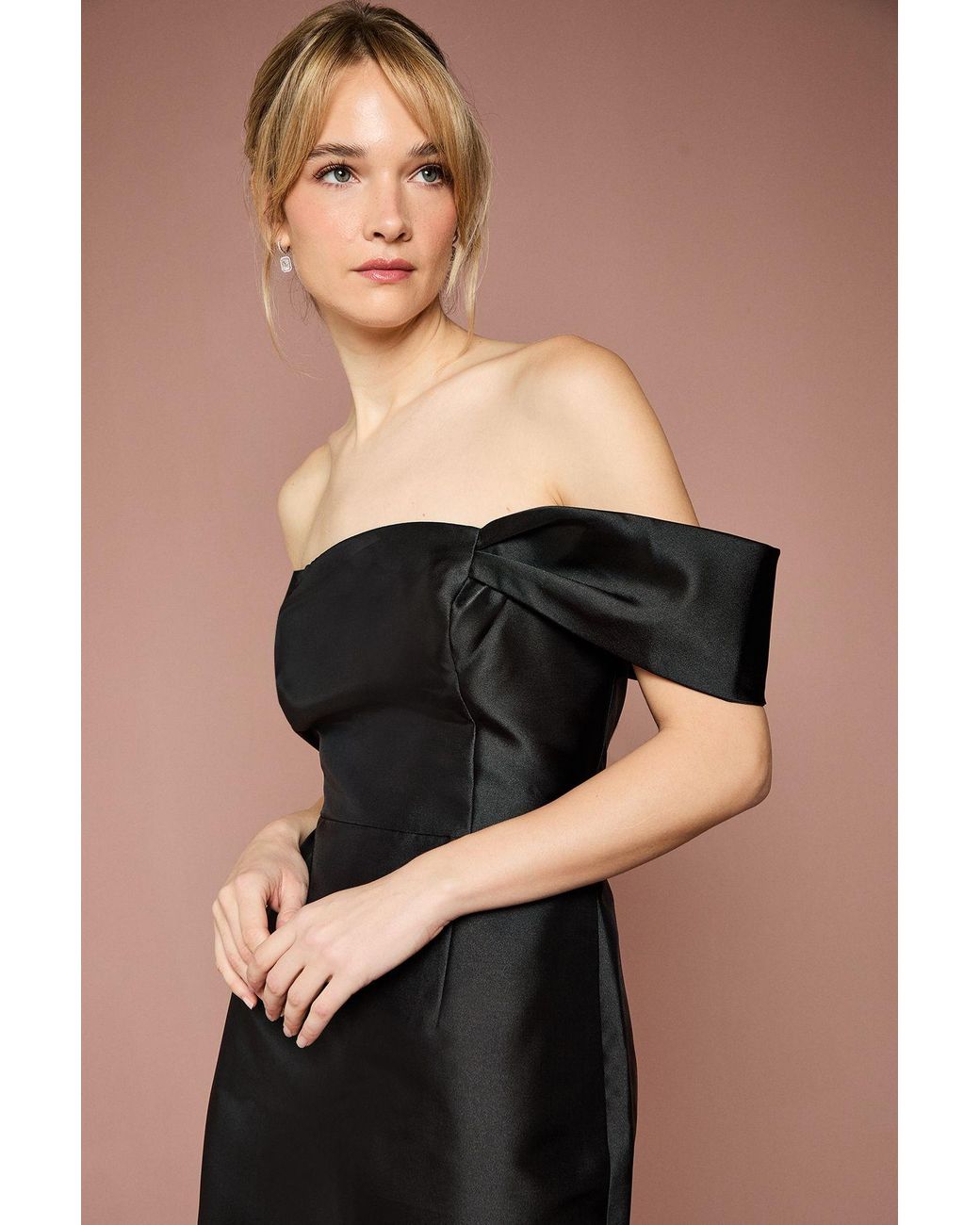 Coast Black Honoured Twill Bardot Column Midi Bridesmaid Dress