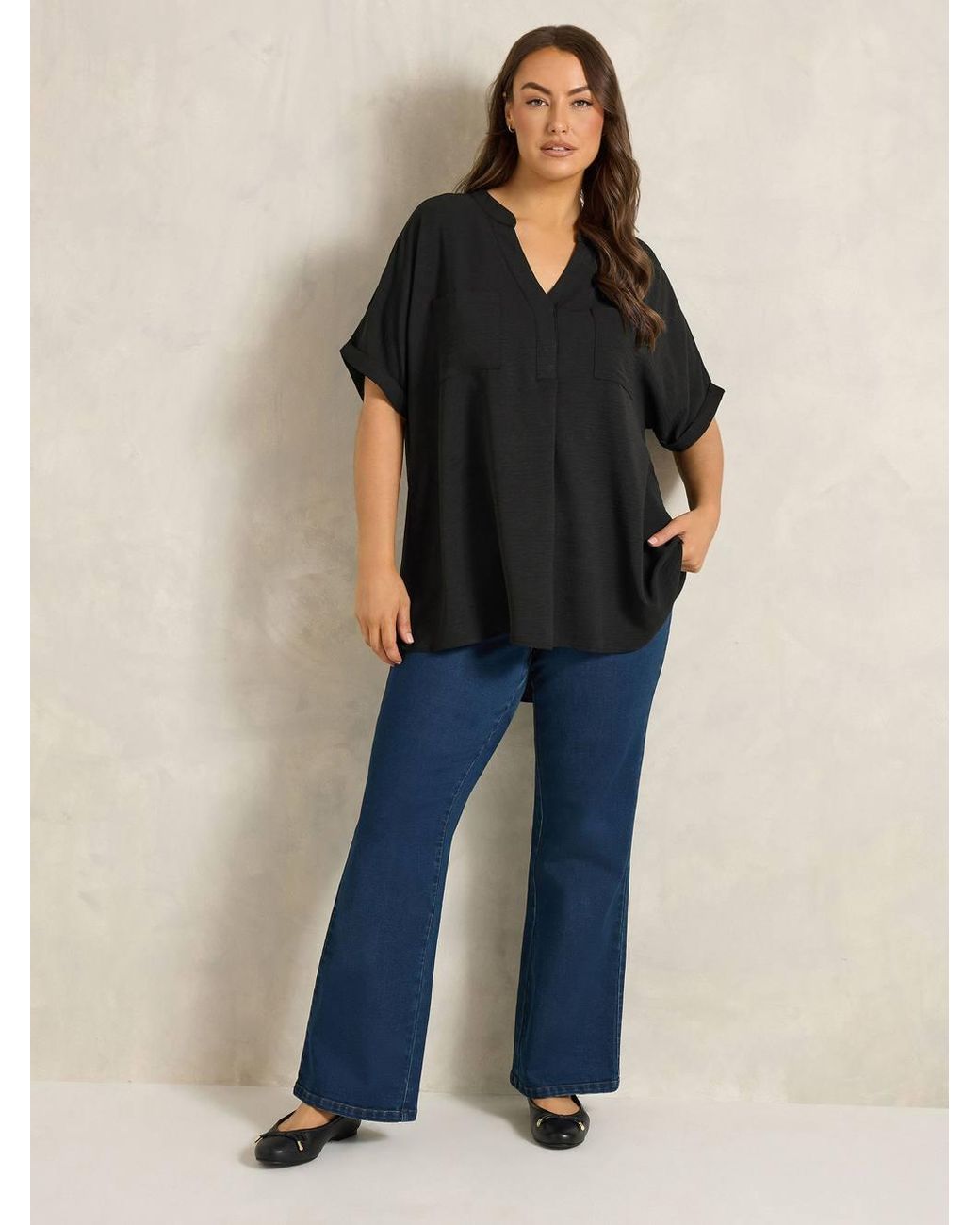 Evans Black Short Sleeve Utility Blouse