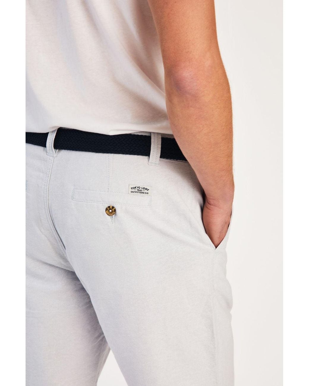 Tokyo Laundry White Cotton Oxford Shorts With Belt for men