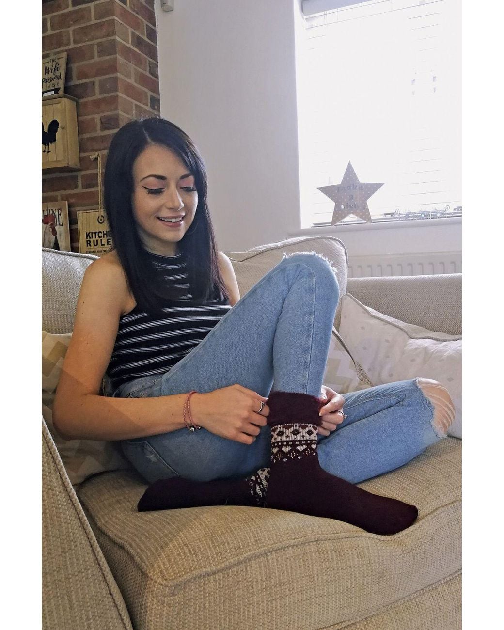Sock Snob Pink 1 Pack Turn Over Top Warm Nordic Bed Socks For Winter