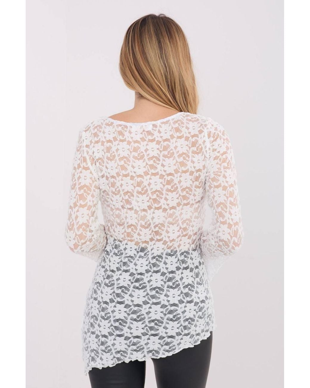 Love Lace White Elegant Lace Bell Sleeve Blouse Overhead