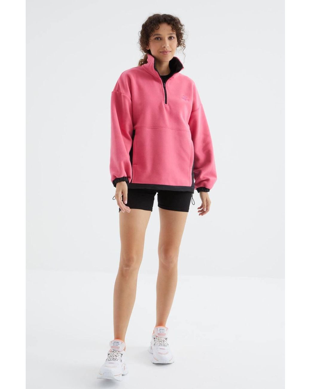 TOMMY LIFE Pink Oversized Half-Zip Plush Sweatshirt
