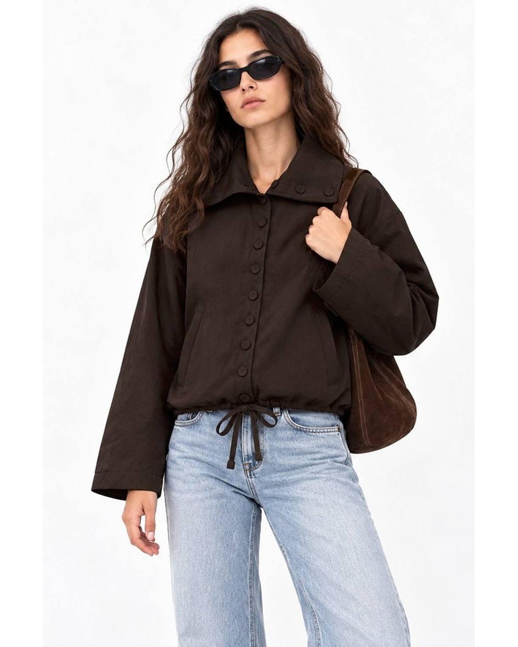 Hiccup Brown Oversized Button-Up Trench Coat With Stand Collar