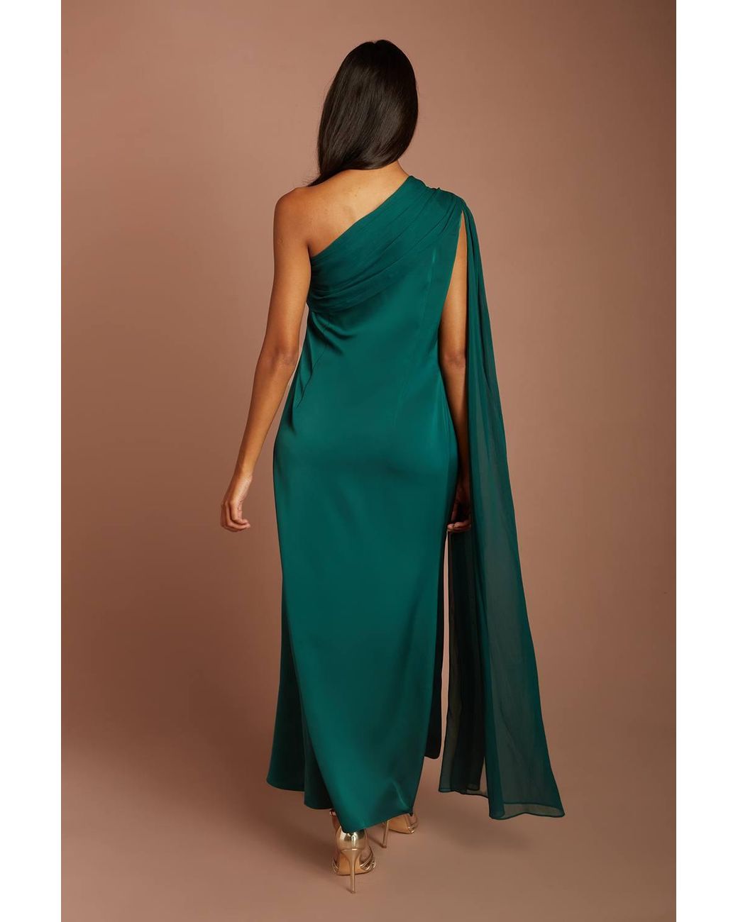 Coast Blue Petite Satin One Shoulder Chiffon Drape Maxi Dress