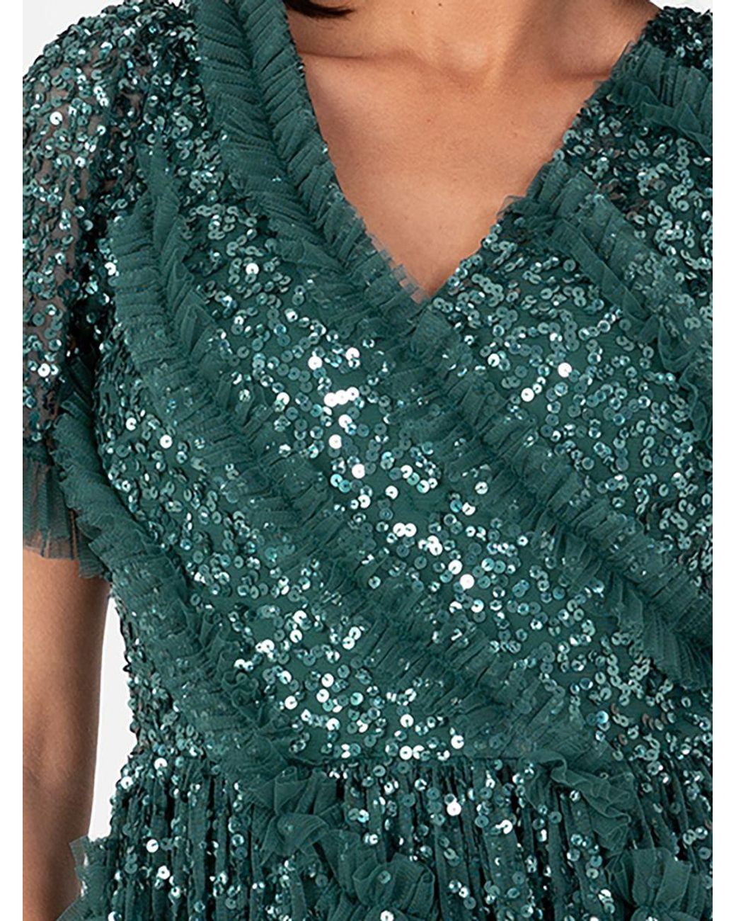 Maya Deluxe Green Embellished Short Sleeve V Neck Maxi Dress