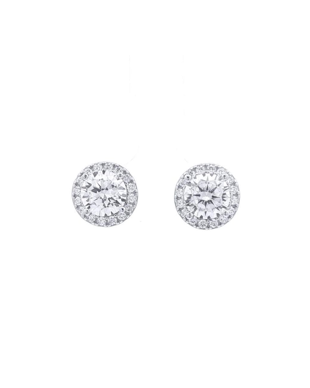 Jewelco London Metallic Circular Halo Cz 6.5Mm Solitaire Stud Earrings 9Mm