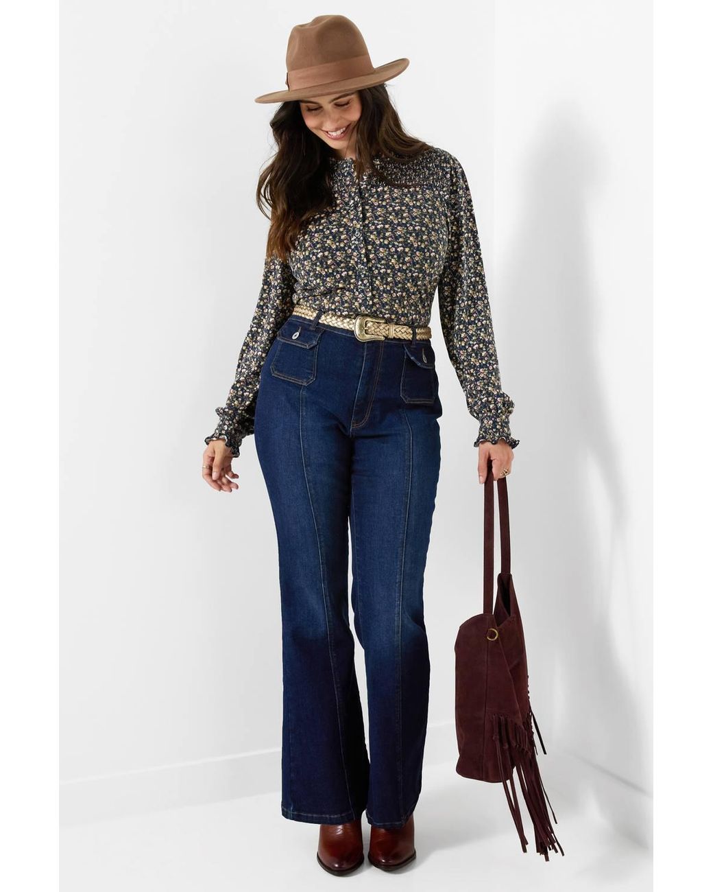 Joe Browns Blue Floral Print Button Through Jersey Top