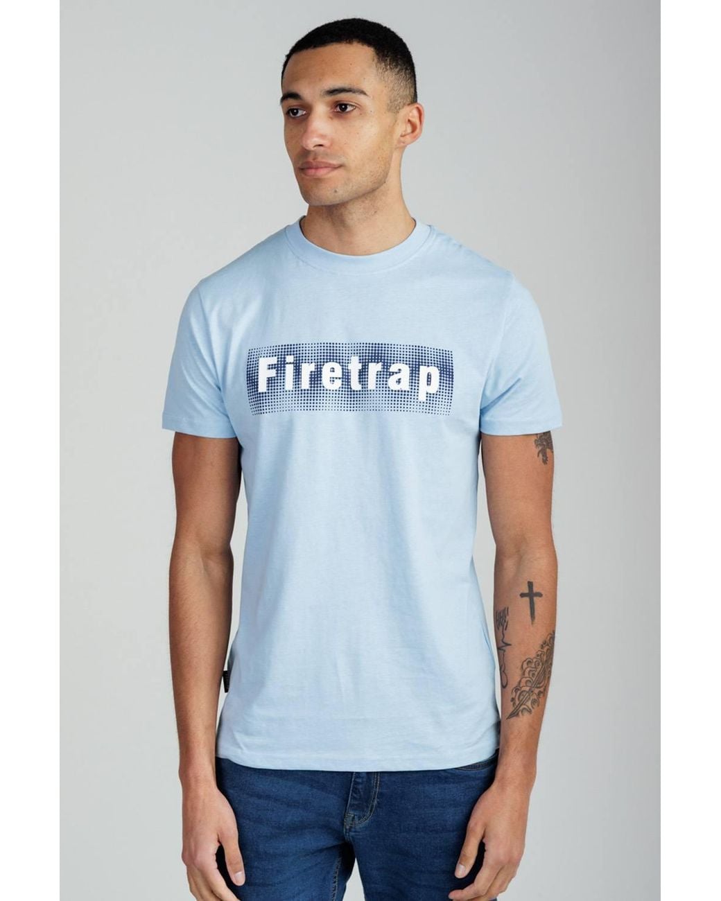 Firetrap Blue 3 Pack Regular Fit Cotton Graphic Crew Neck T-Shirts for men