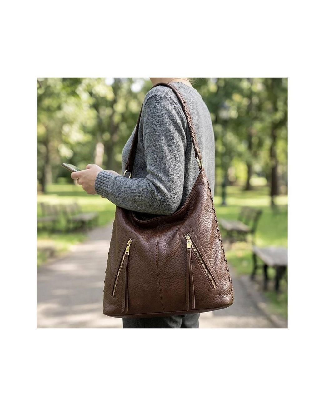 Pavers Brown Zip Design Daily Shoulder Bag