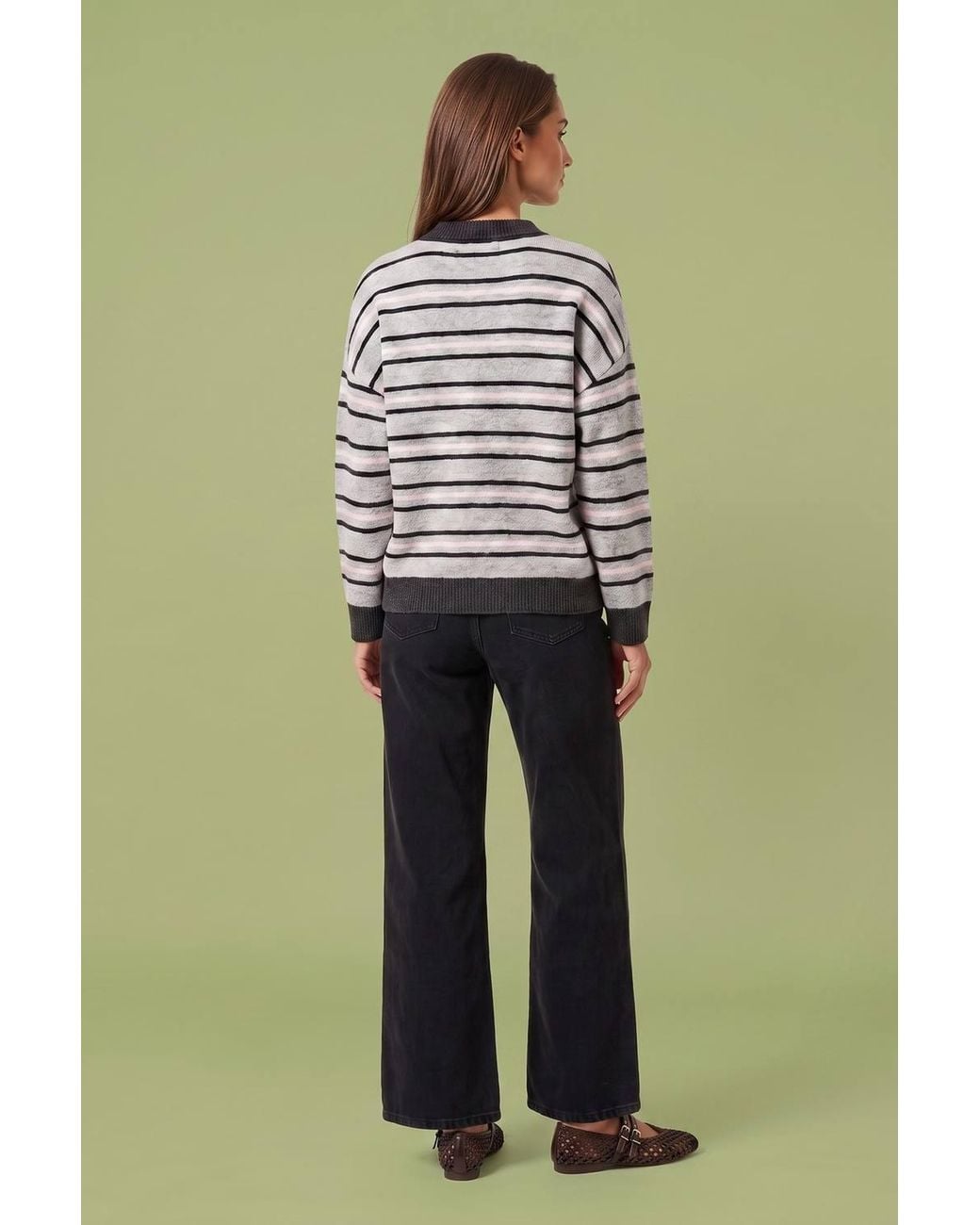 Urban Bliss Green Wool Blend Stripe Contrast Rugby Jumper
