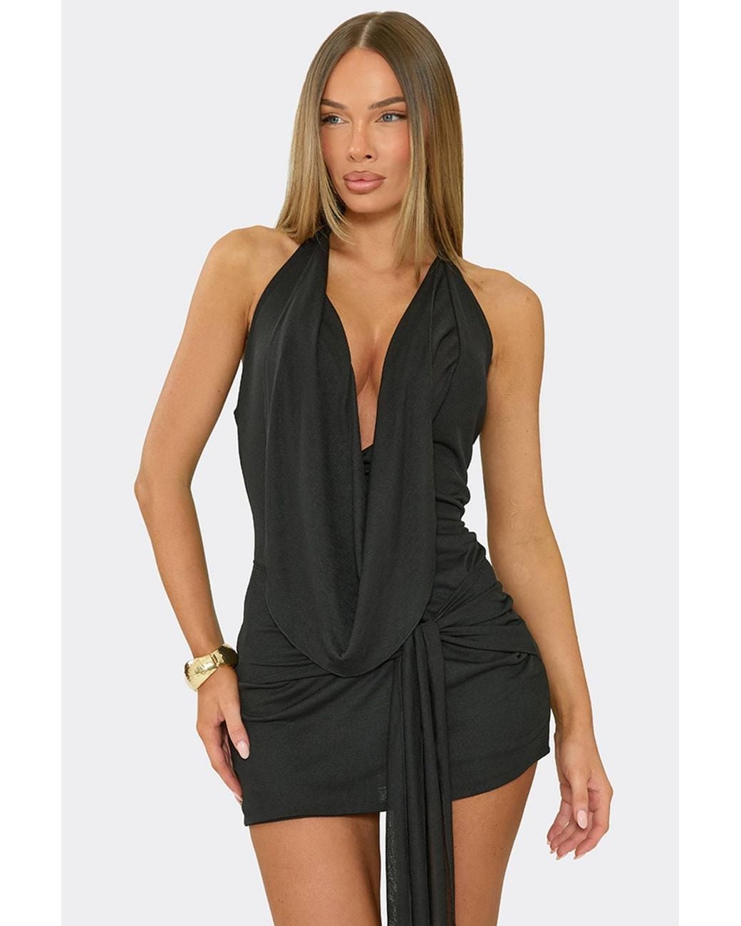 EGO Black Sleeveless Drape Mini Dress