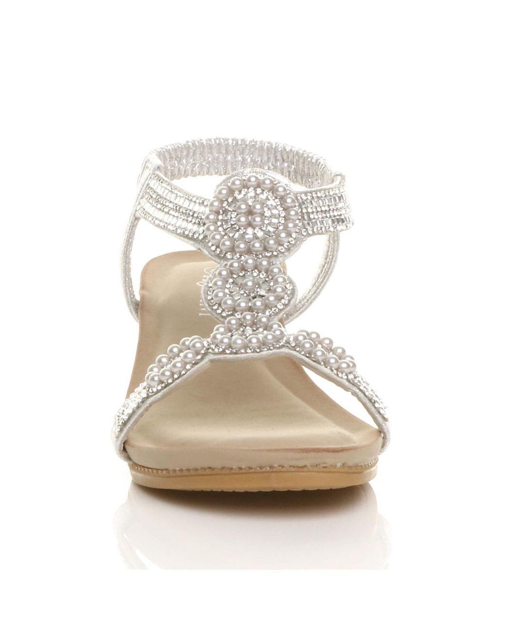 AJVANI White Mid Wedge Heel Diamante Slingback Sandals Wedges