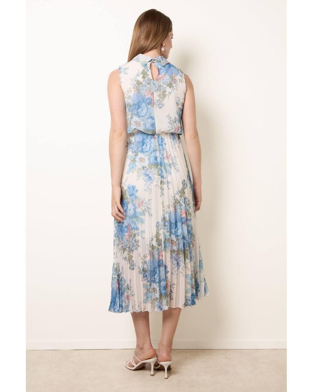 Blue Vanilla Blue Elasticated Waist Sleeveless Collar Midi Dress