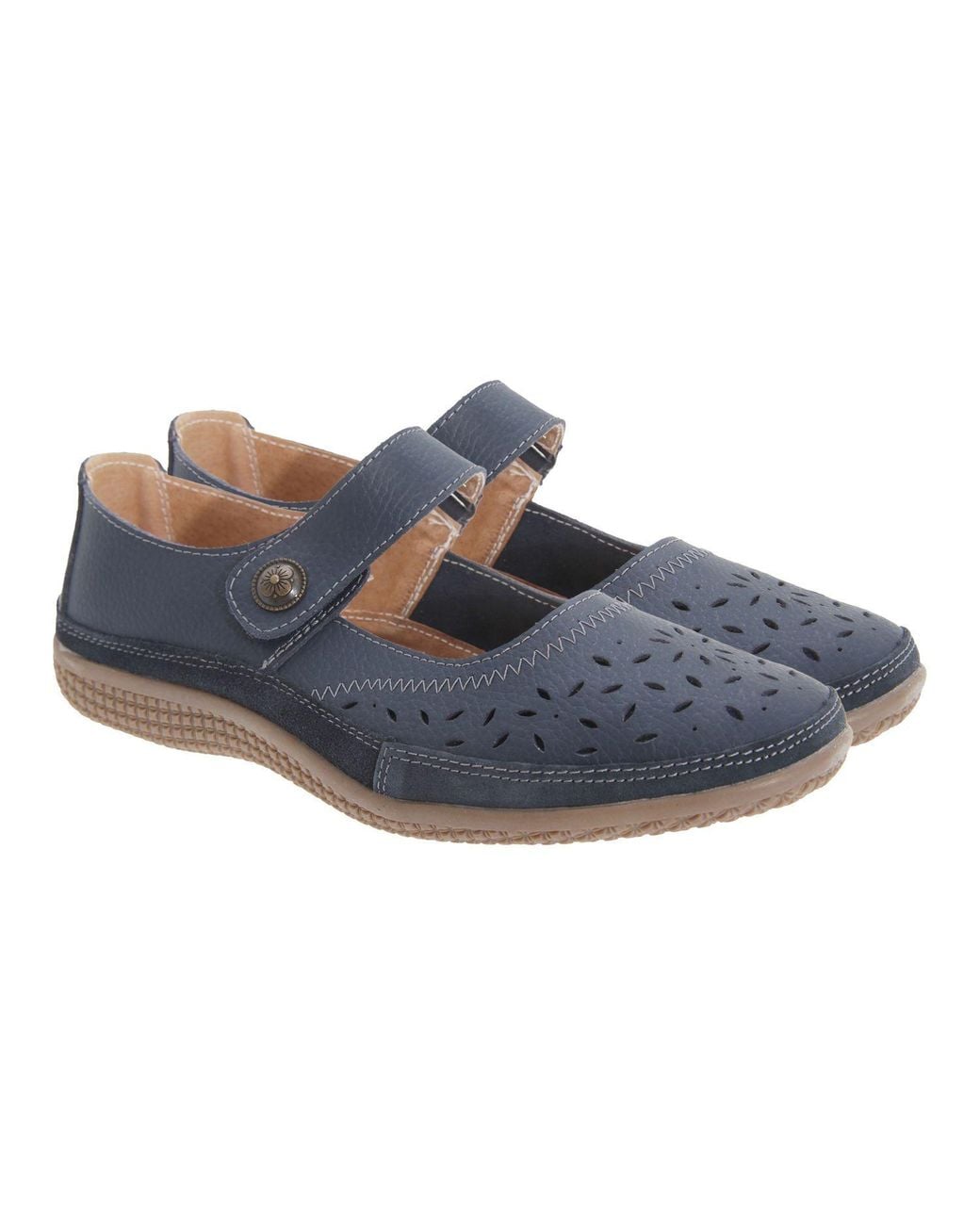 Boulevard Blue Wide Fitting Touch Fastening Perforated Bar Shoes